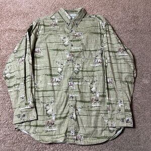 Columbia Shirt Mens Medium Green Brown River Lodge Whitetail Deer Long Sleeve